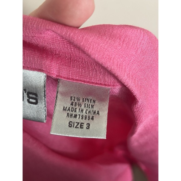 Chicos 3 XL Button Up SILK Collared Shirt Pink Preppy Office Summer Cute - Picture 4 of 6